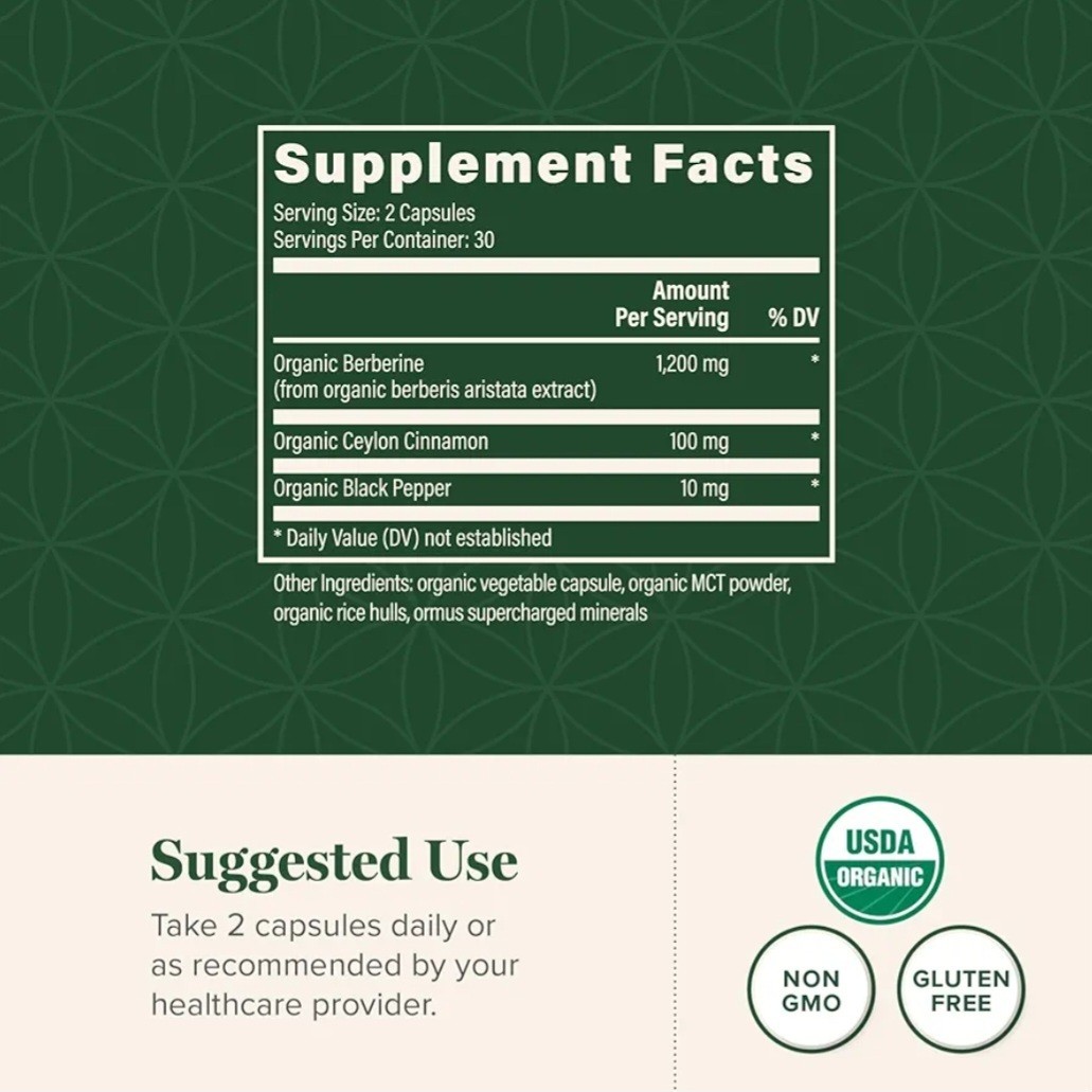 Global Healing Organic Berberine (Berberina) with Ceylon Cinnamon 1200mg 60 Caps