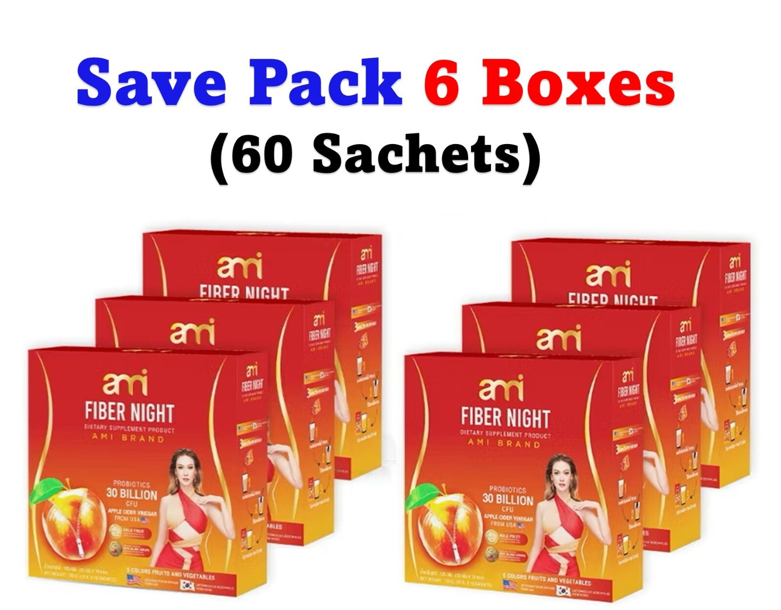 6 X Ami Fiber Night Drink Dietary Supplement 10 Sachets