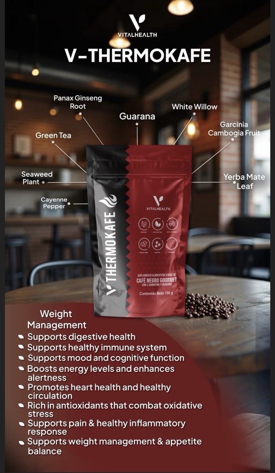V-THERMOKAFE by VitalHealth Gourmet Dark Roast Coffee(Dietary Supplement) 5.30oz