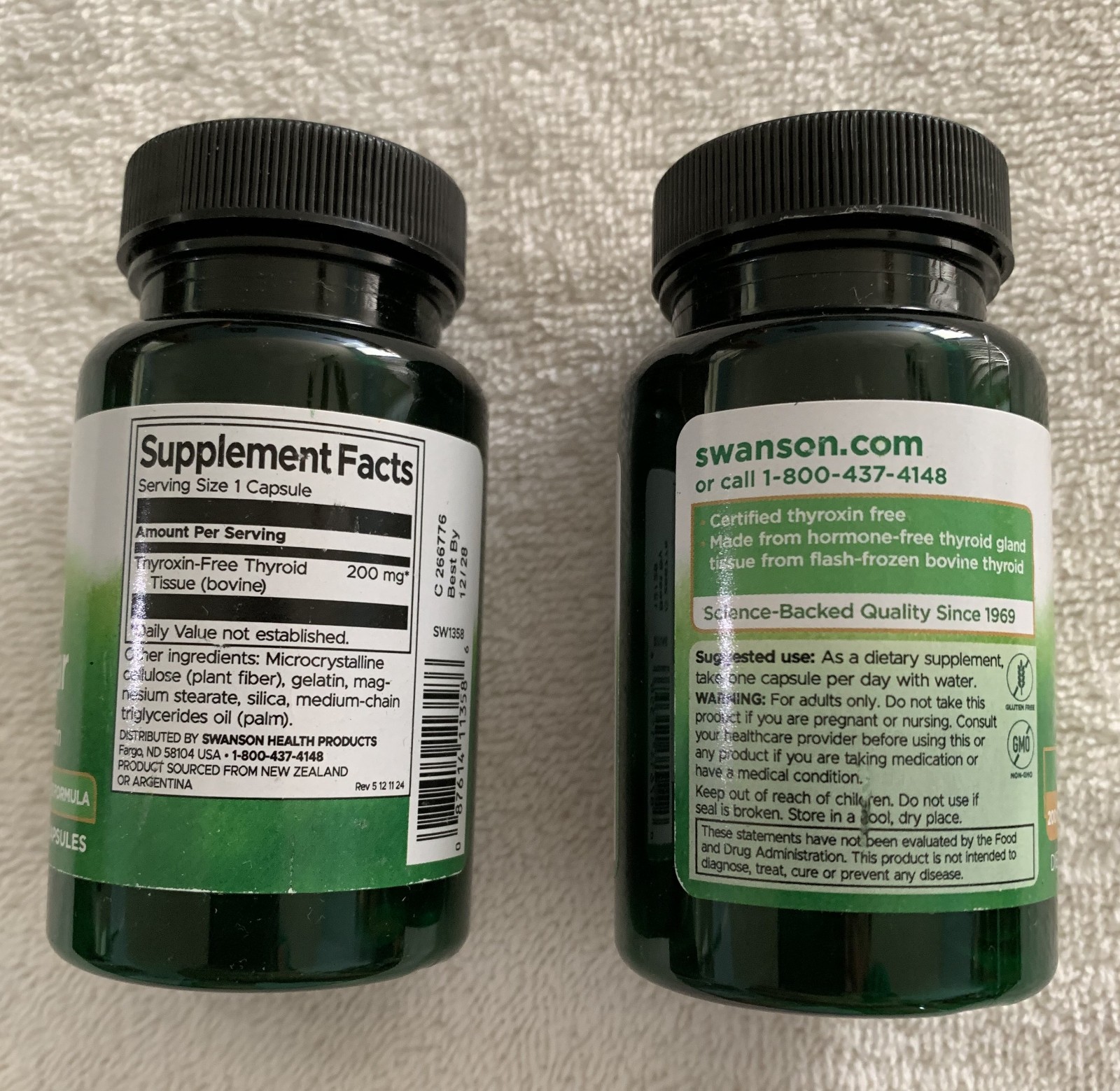 2 Bottles Swanson Thyroid Glandular, 200 mg, 60 Capsules in each, New & Sealed