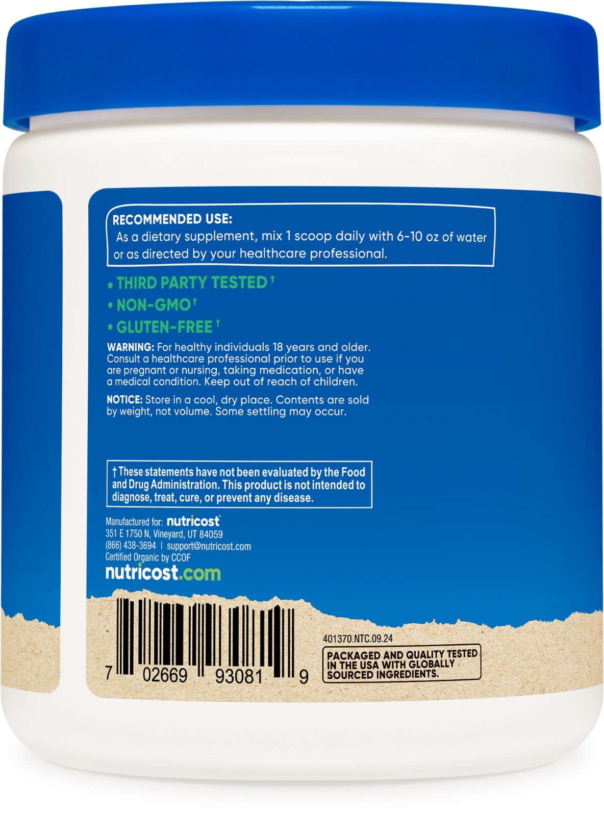 Nutricost Pure Organic Chlorella Powder 8 oz – 76 Servings Nutrients & Fiber!