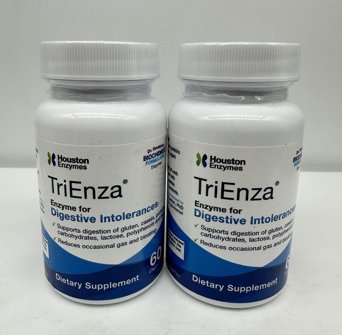 Houston Enzymes TriEnza 60 Capsules Gluten Dairy Support X2 Bottles Exp 1/2027