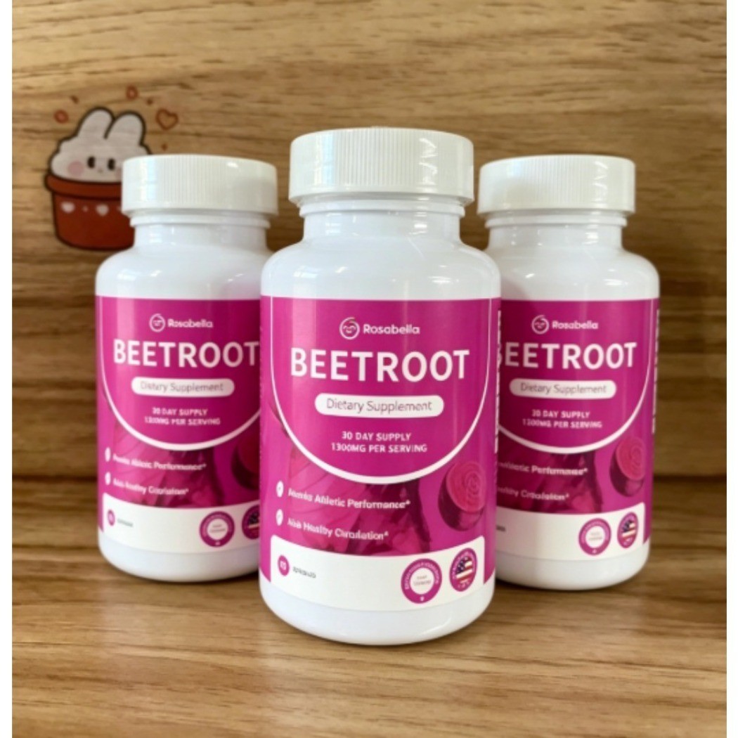 3 Pack NEW Rosabella Organic Beetroot 1300mg 60 Vegetarian Capsules Supplement