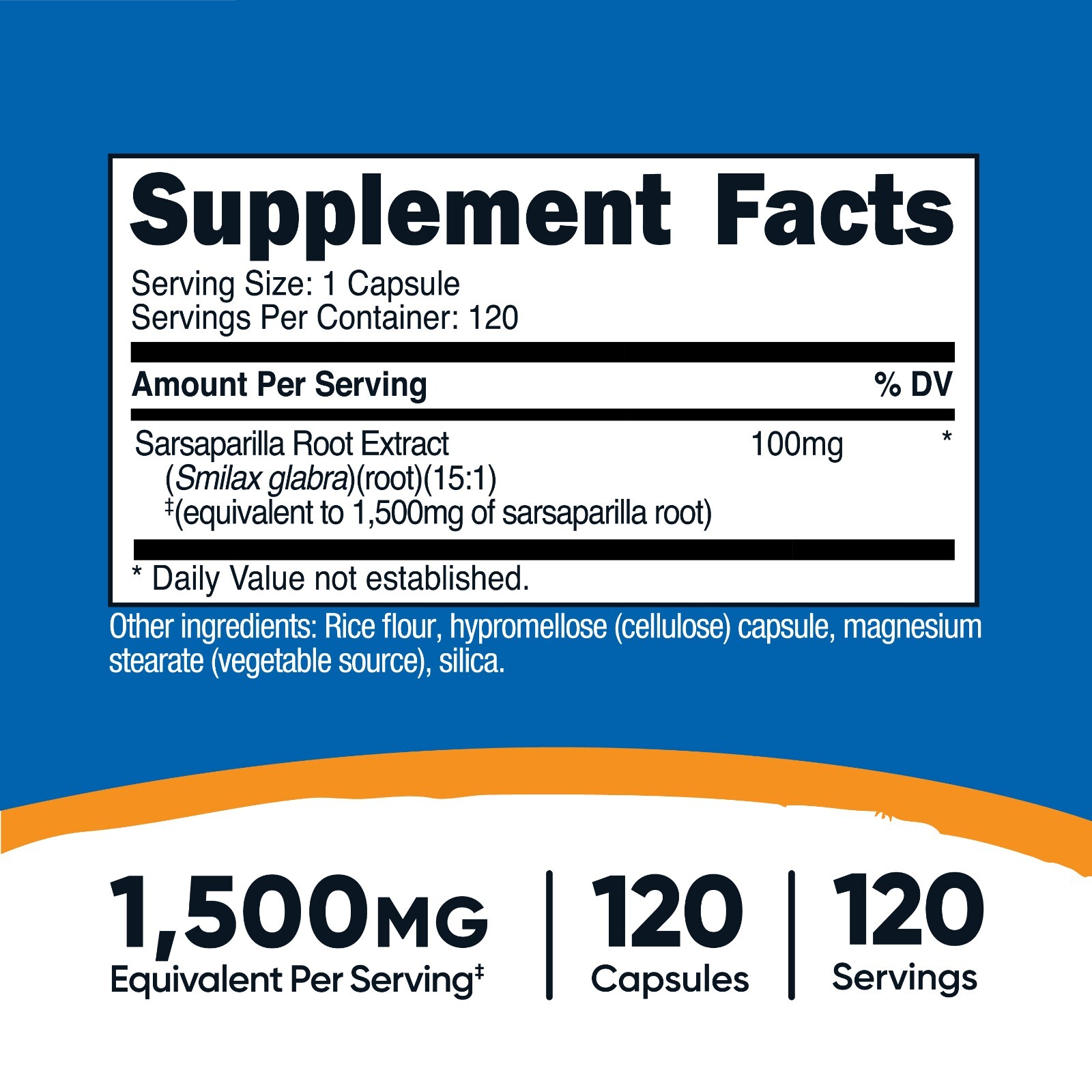 Nutricost Sarsaparilla Root Extract (1500mg Equivalent) 120 Vegan Capsules
