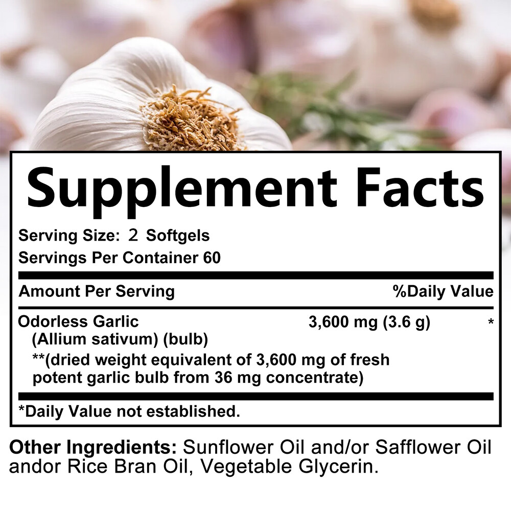 Garlic Capsules 3600mg – Natural Garlic Ingredients – Immune System Health