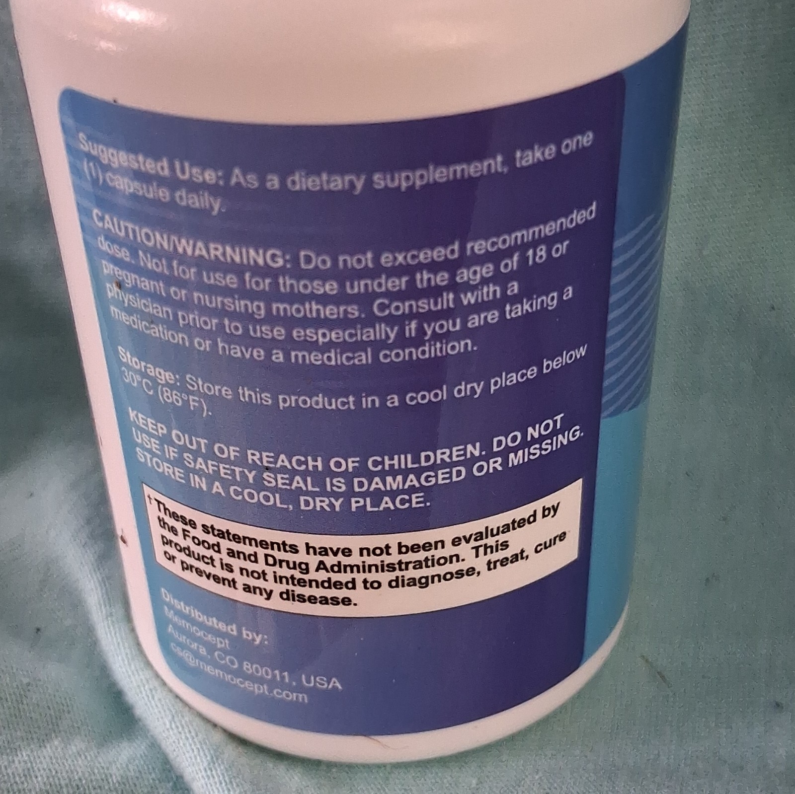 Memocept Cognitive Health Dietary Supplement 30 Veg Capsules B1 B6 B12 Caffeine