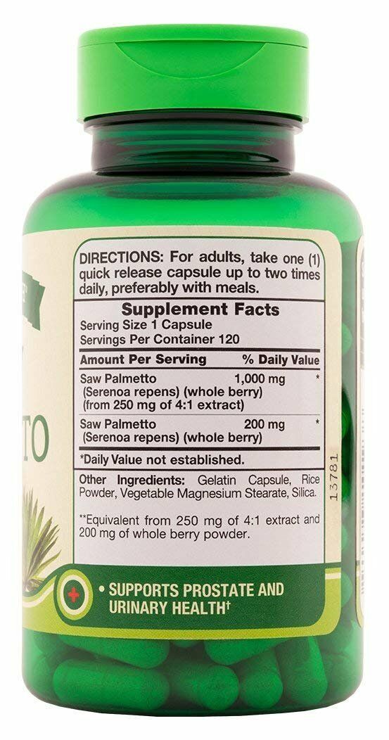 Nature’s Truth Vitamins Saw Palmetto Quick Release Capsules 1200 mg 120 Count
