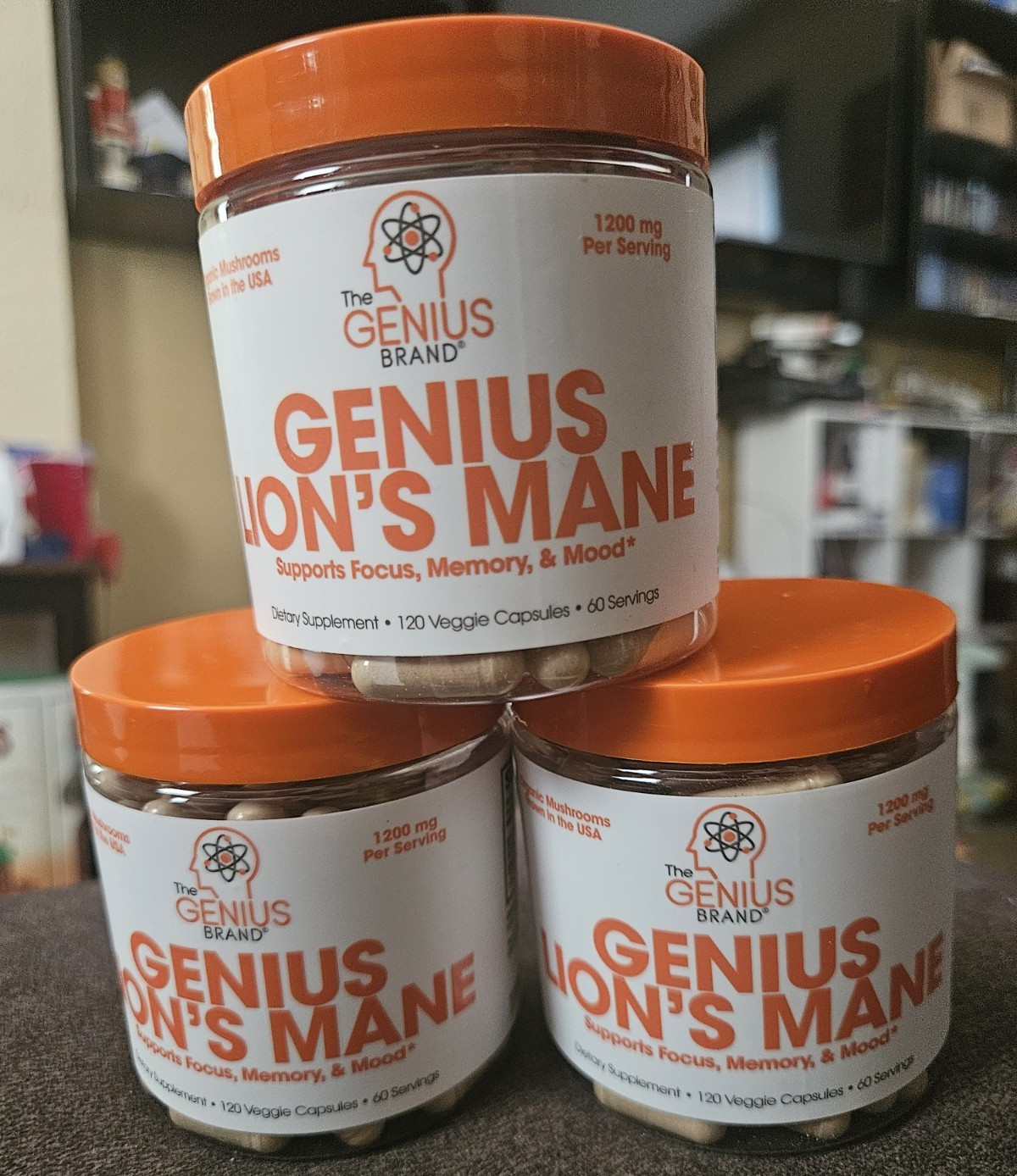 The Genius Brand Lion’s Mane 1200mg 120 Capsules Organic Non-GMO 3 Pack