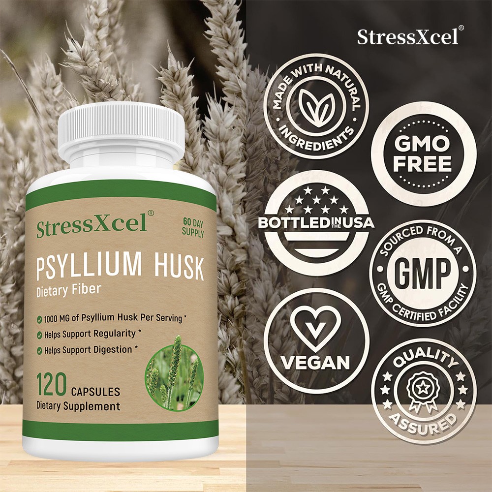 Psyllium Husk Dietary Fiber Supplements Intestinal Health 30-120 Vegan Capsules