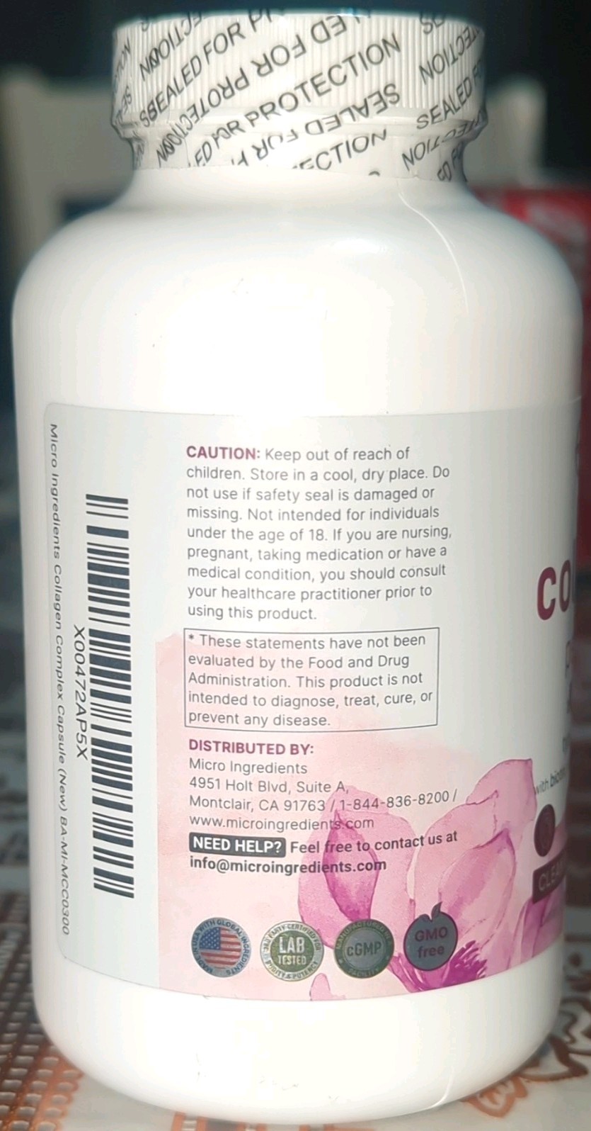 Micro Ingredients Multi Collagen Peptides w/ Biotin+C+HA 240 Caps Exp 01/2028