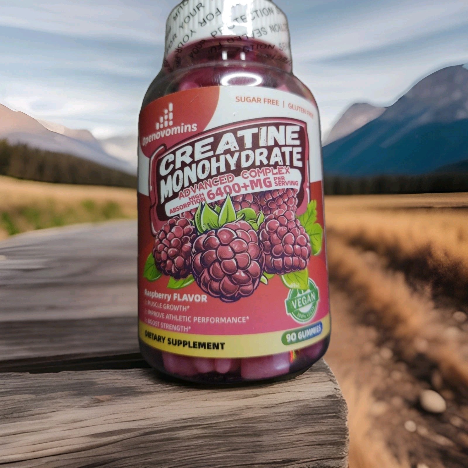 Openovomins Creatine Monohydrate Raspberry Gummies Sugar Free exp 11/26 6400mg