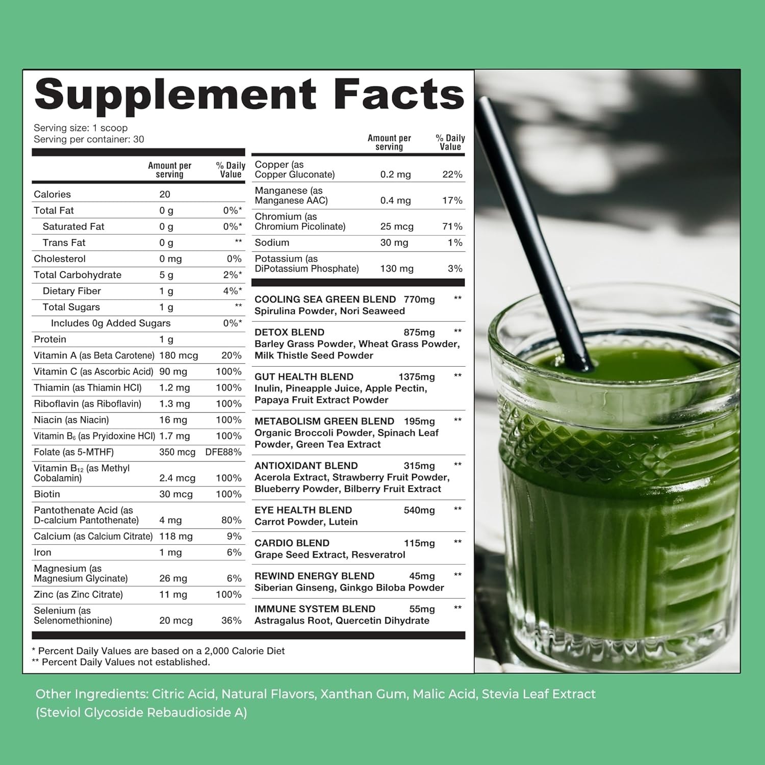 Rewind Super Greens Powder 40+ Superfoods Detox Antioxida,Pineapple Dream Flavor