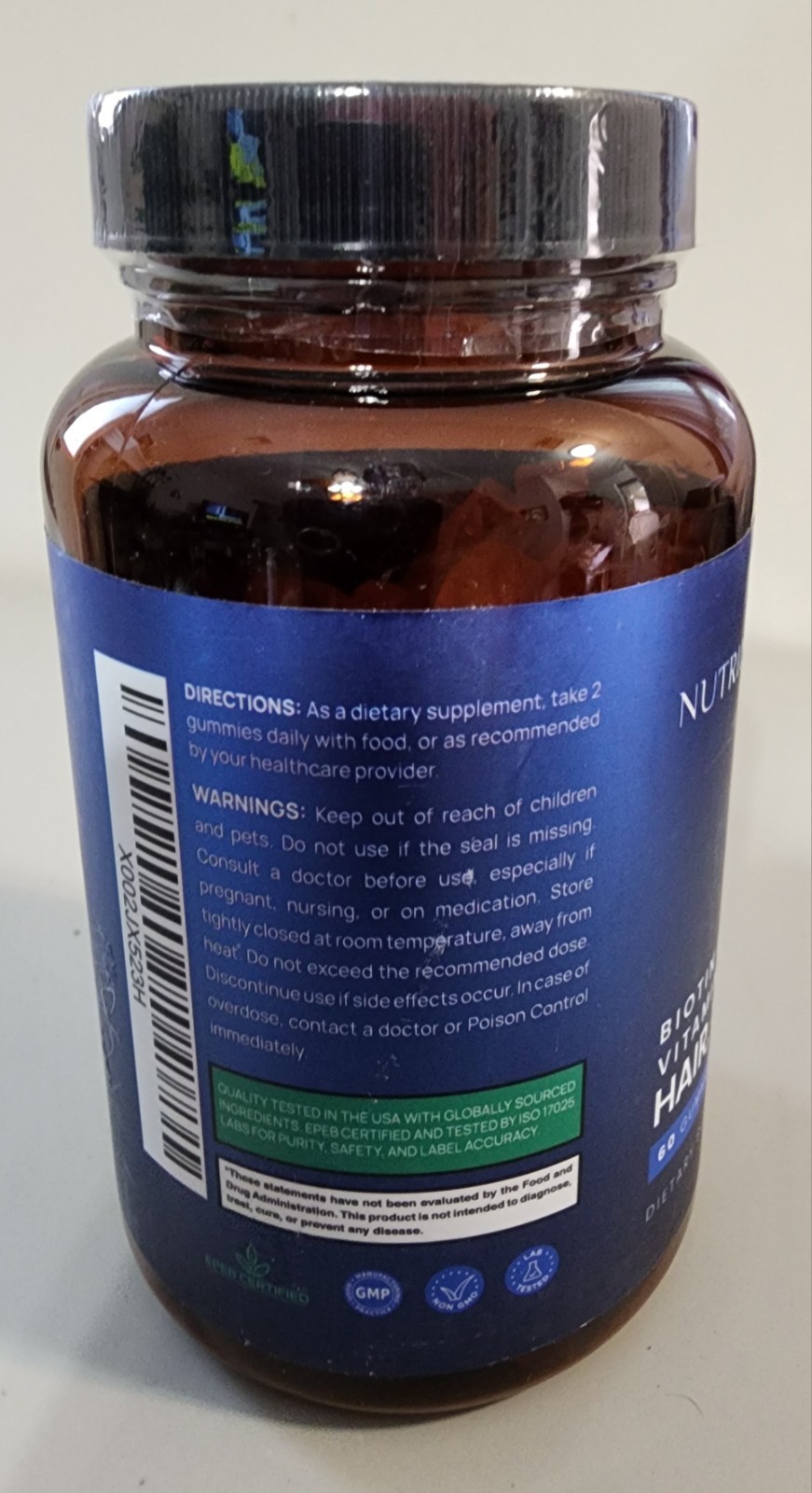 Nutriissa Hair Skin Nails Gummies- Pineapple Flavor, 60ct Biotin, Vitamin C & E