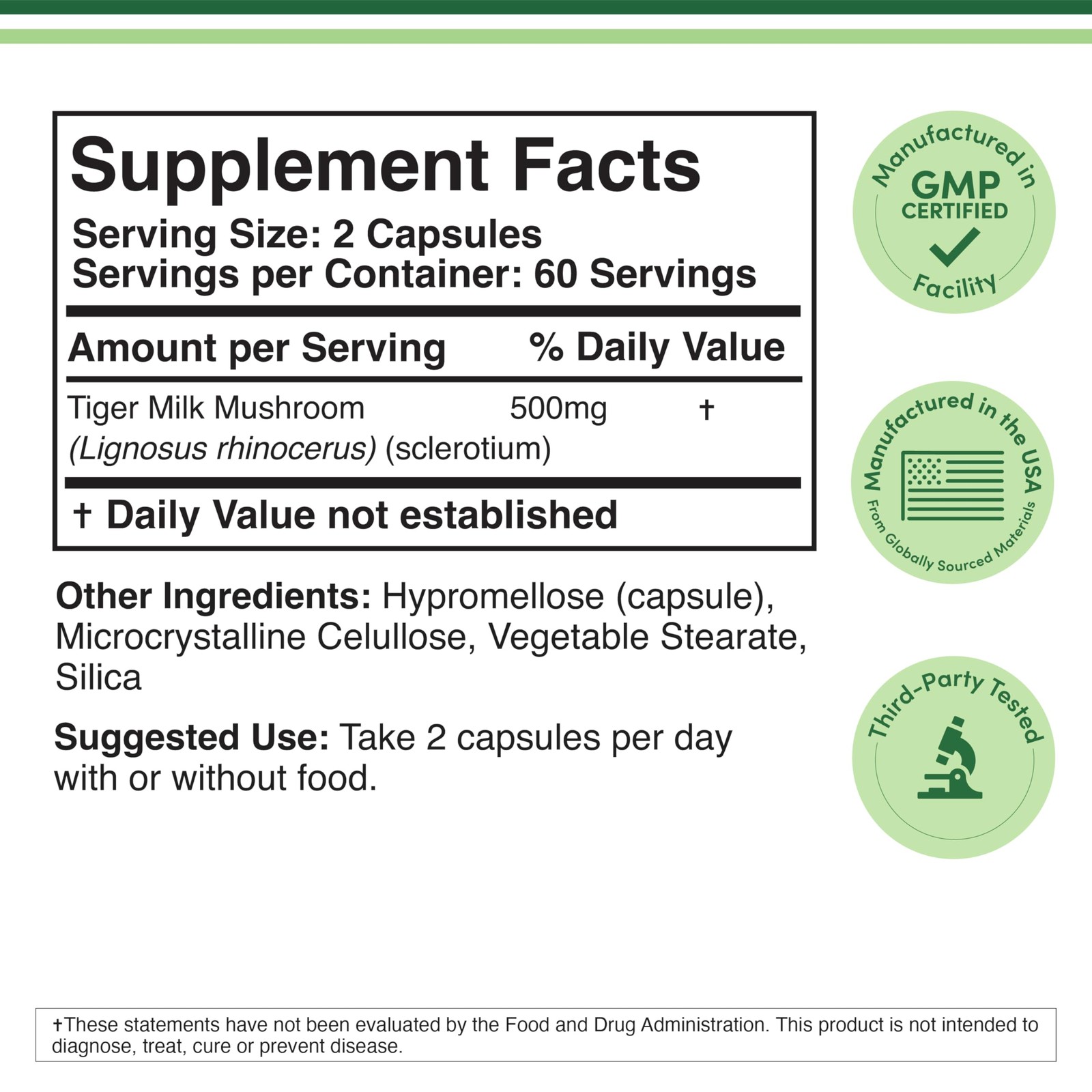 Double Wood Supplements Tigers Milk Mushroom Supplement 120 Count (Pack of 1)