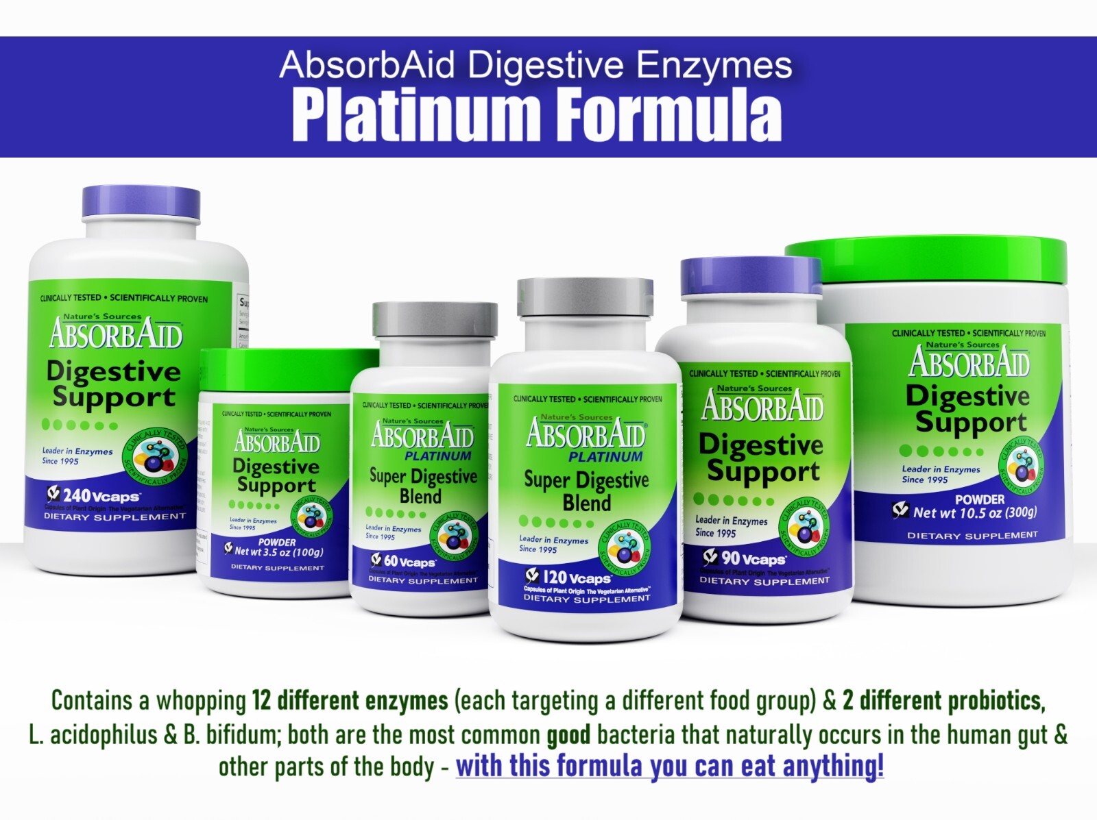 AbsorbAid PLATINUM 120 Digestive Enzyme/Probiotics – Complete Digestive Support!