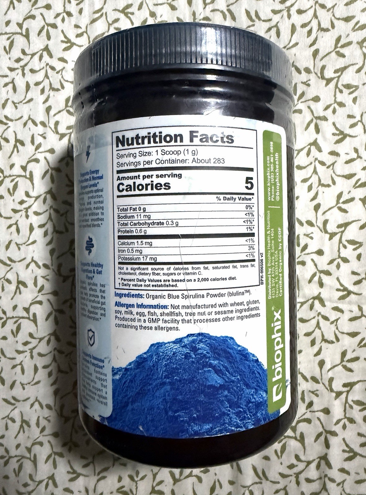 biophix Blulina Organic Blue Spirulina Powder 10 oz 283.5 g – Exp 03/2028