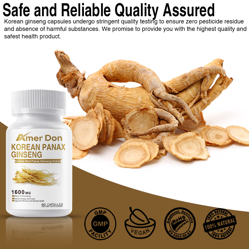 Red Korean Panax Ginseng 1,600mg 60 Veggie Caps Non-GMO,Gluten Free