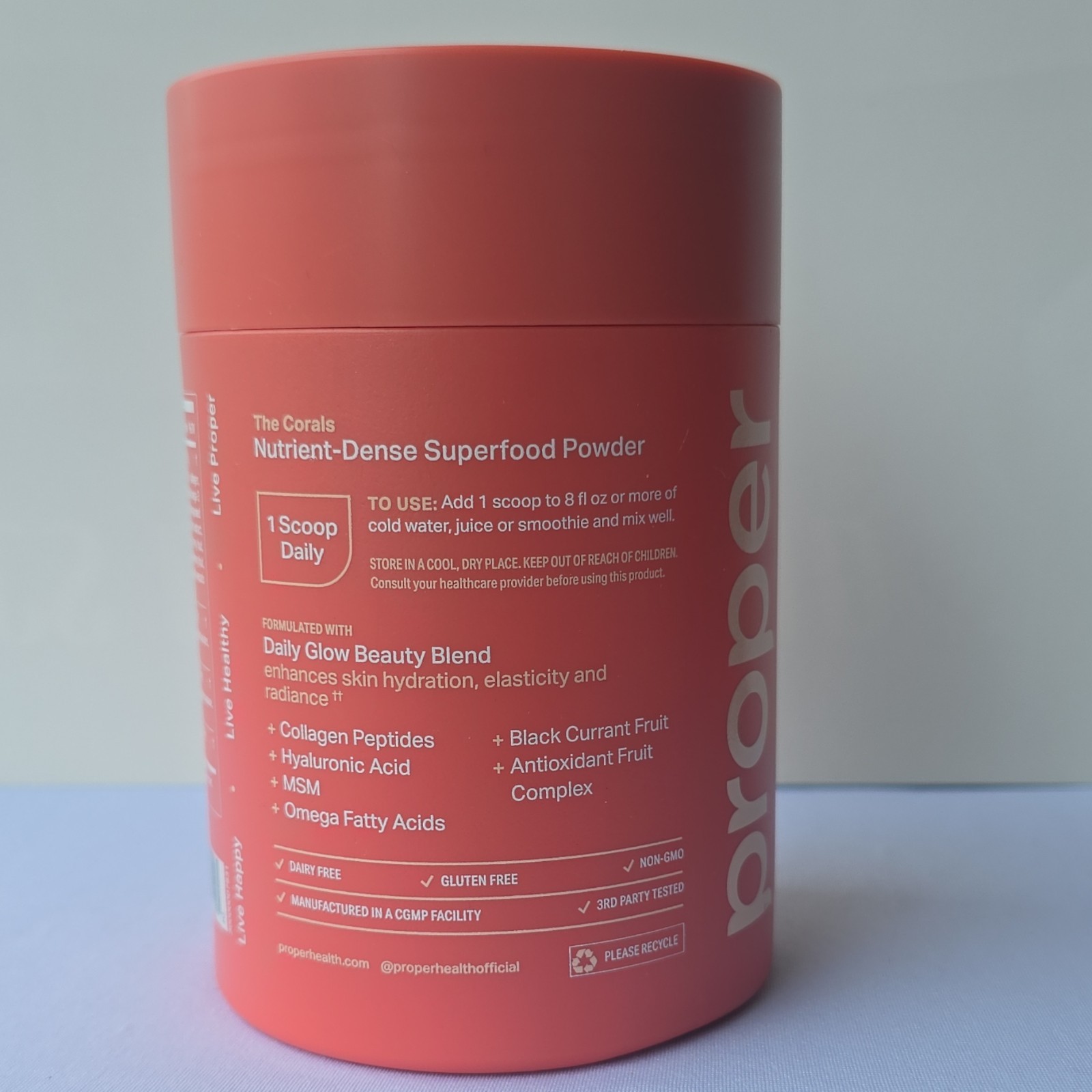 Proper Daily Glow Superfood Powder Peach 30 Servings Gluten-Free Exp 06/28/27