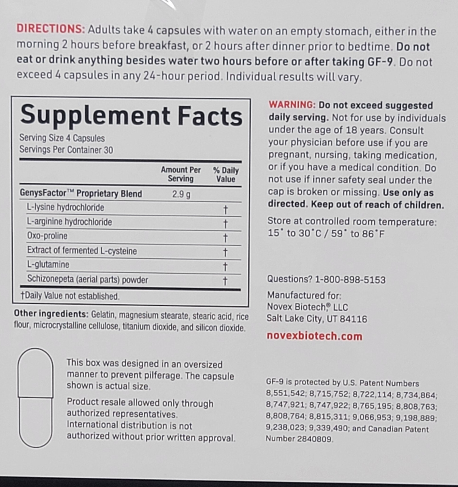 Novex Biotech Growth Factor 9 Dietary Supplement GF-9 120 Caps