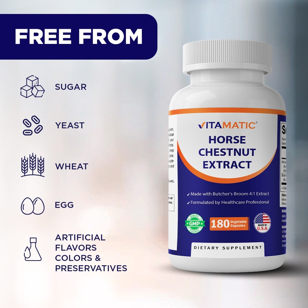 Vitamatic Horse Chestnut Extract 700 mg (Standardized 20% Aescin) – 180 Capsules