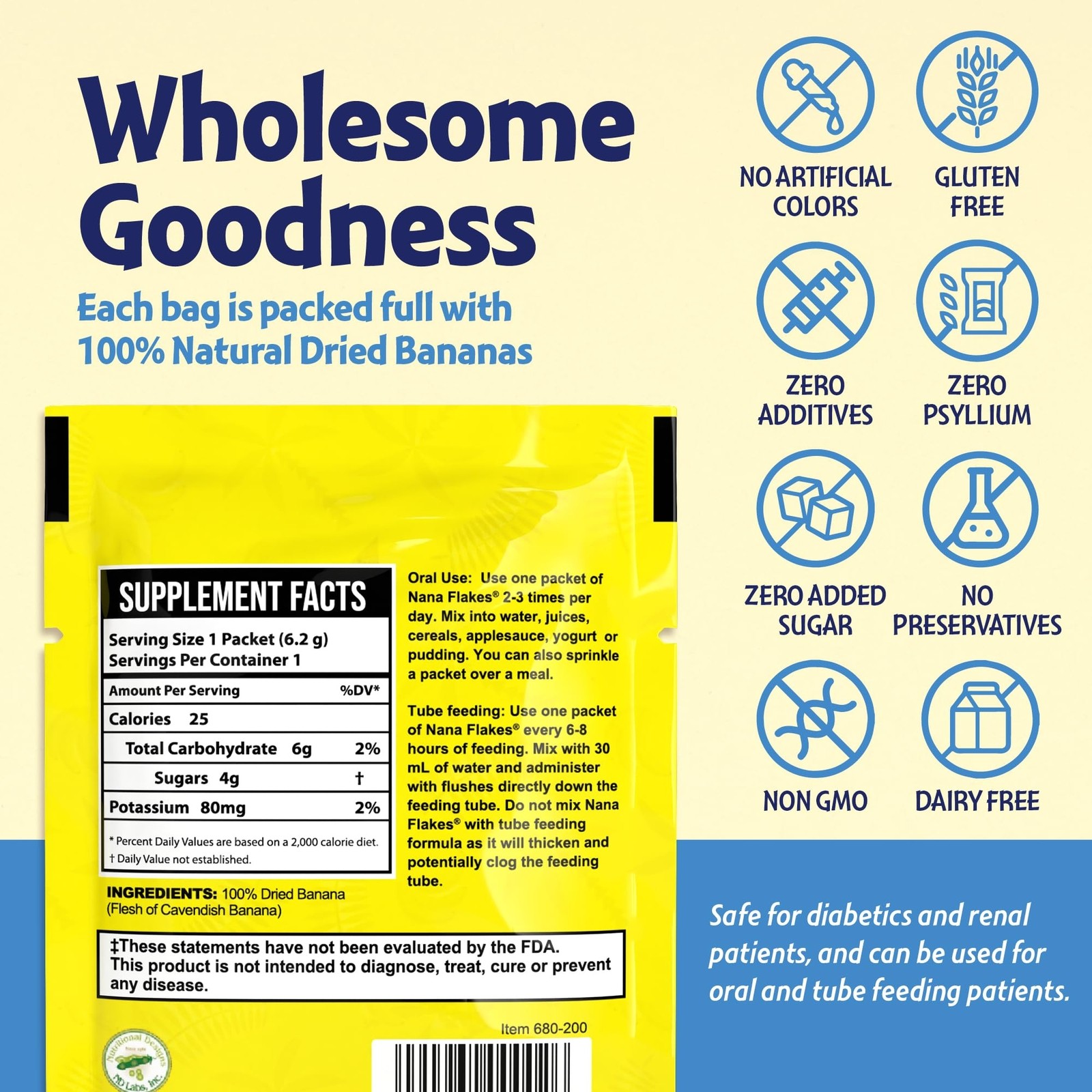Nana Flakes 100% Pure Dried Banana No Sugar Single Serve 22 Oz 25 Packets