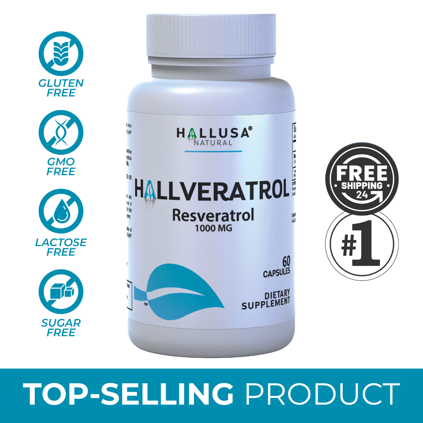 HALLVERATROL Resveratrol Capsules 1000 mg – Anit Aging & Brain Support – 60 Caps