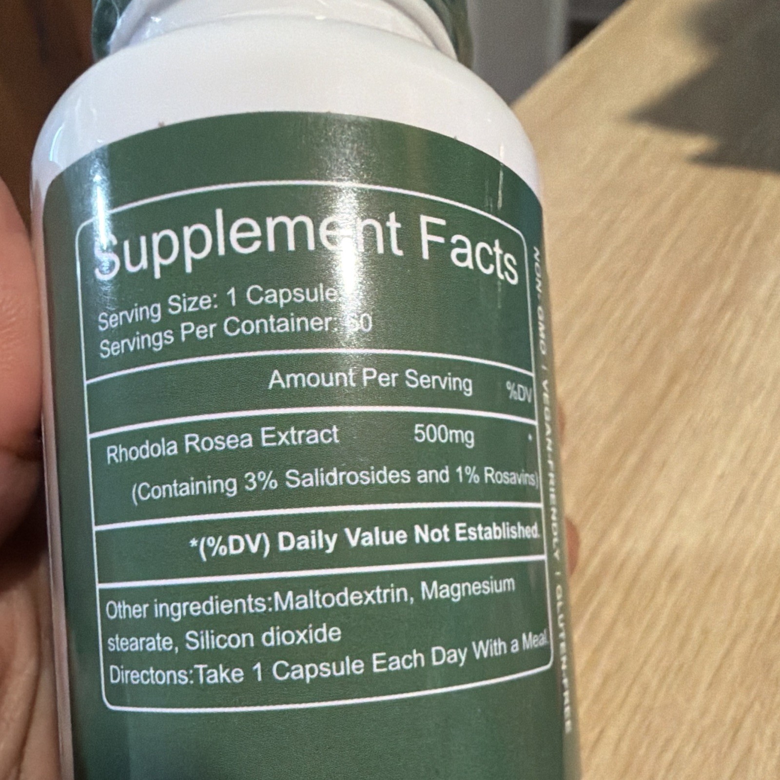 Floraviva Rhodiola Rosea 500mg 60 Caps Vegan Gluten-Free Non-GMO Exp 03/2028