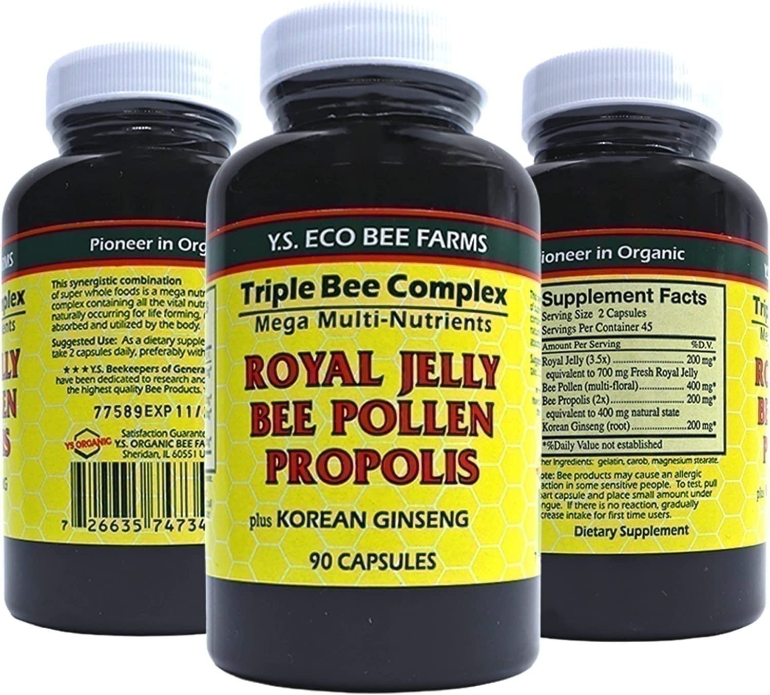 Y.S. Eco Bee Farms Royal Jelly Bee Pollen Propolis w/ Korean Ginseng – 90CT