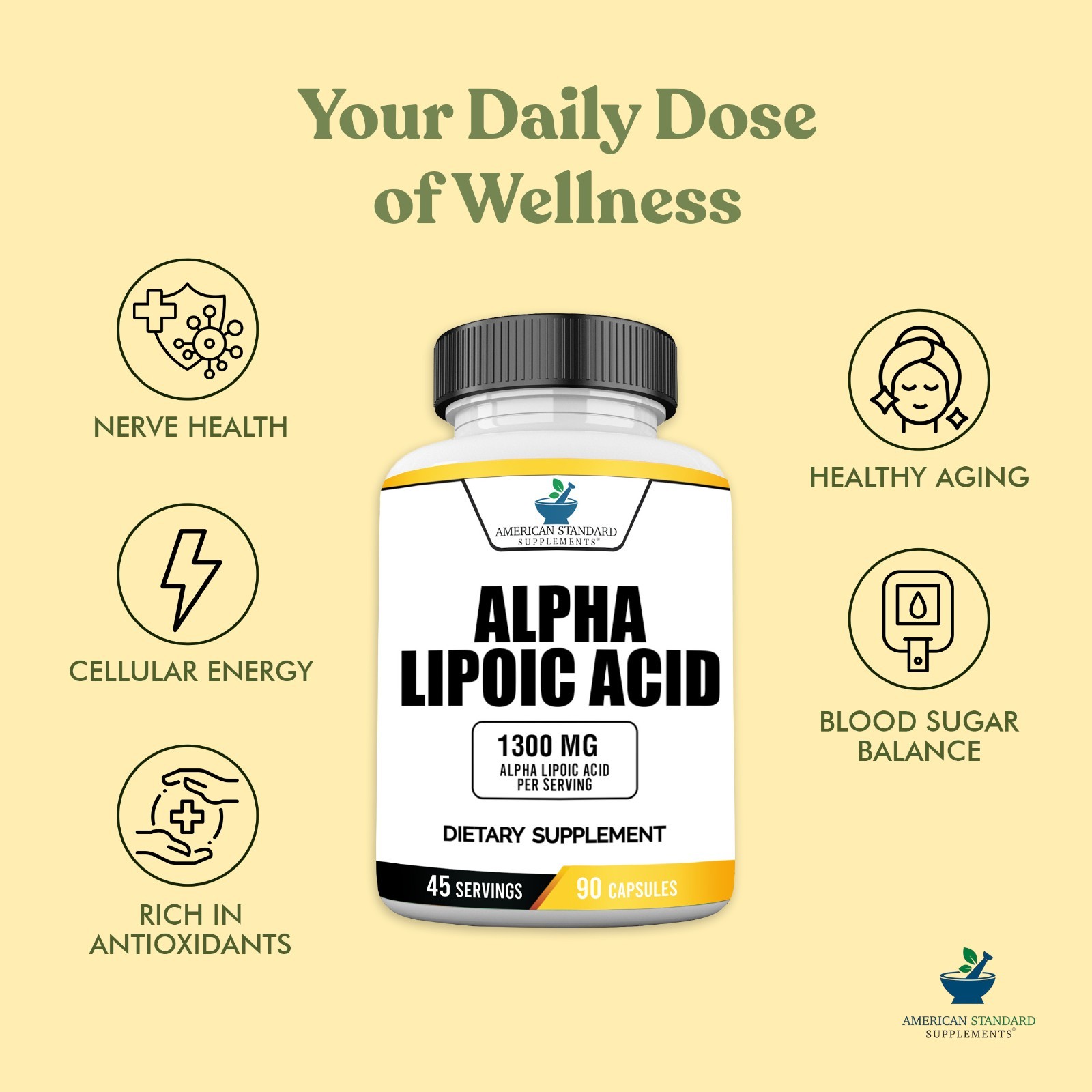 Alpha Lipoic Acid 1300mg Per Serving, ALA, Supports Glutathione Production, Supp