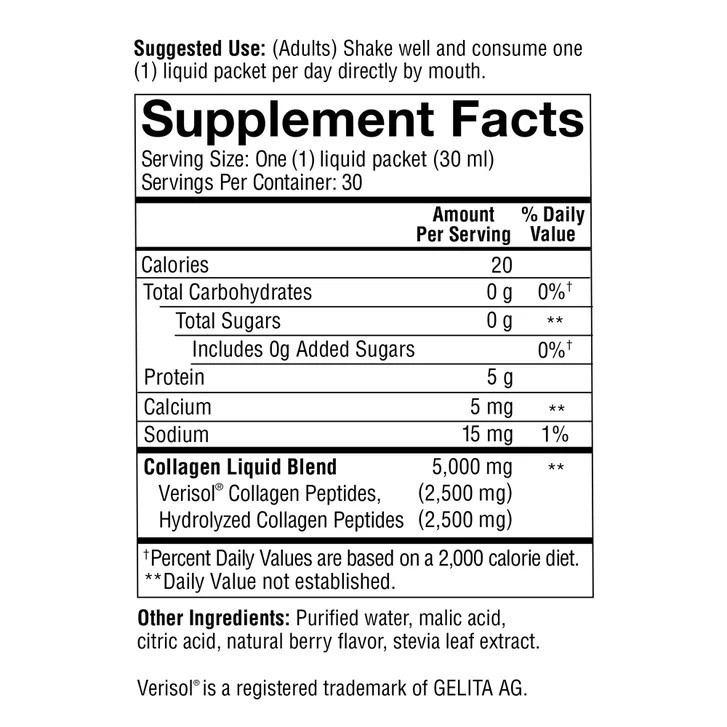 Youtheory 30 Pack Berry Collagen Liquid – 5000mg Peptides for Skin, Hair & Nails