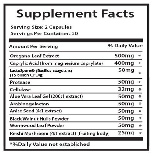 CANDIDA CLEANSE – wormwood – caprylic acid – protease – anise seed – 1B 60 Caps