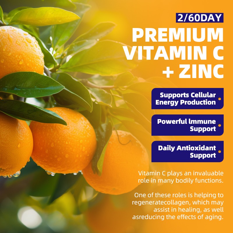 Vitamin C with Zinc 120 Capsules Antioxidant Supplements for Immune Support