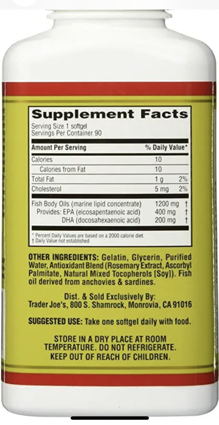 Trader Joe’s Omega-3 Fatty Acids Dietary Supplement