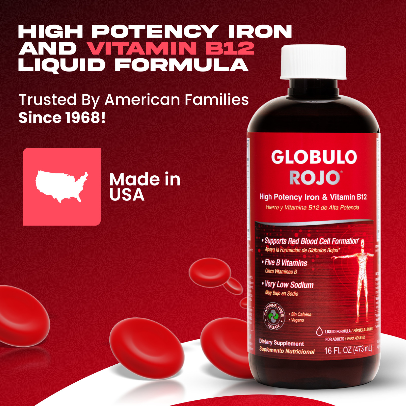 Globulo Rojo Liquid Dietary Supplement, B Vitamins / Iron 16 OZ (2 BOTTLES) 1/26