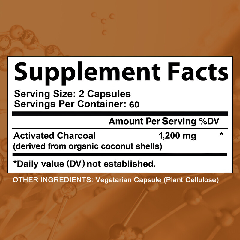 Activated Charcoal Capsules 1200mg Derived from Coconut Shells Highly Absorbent