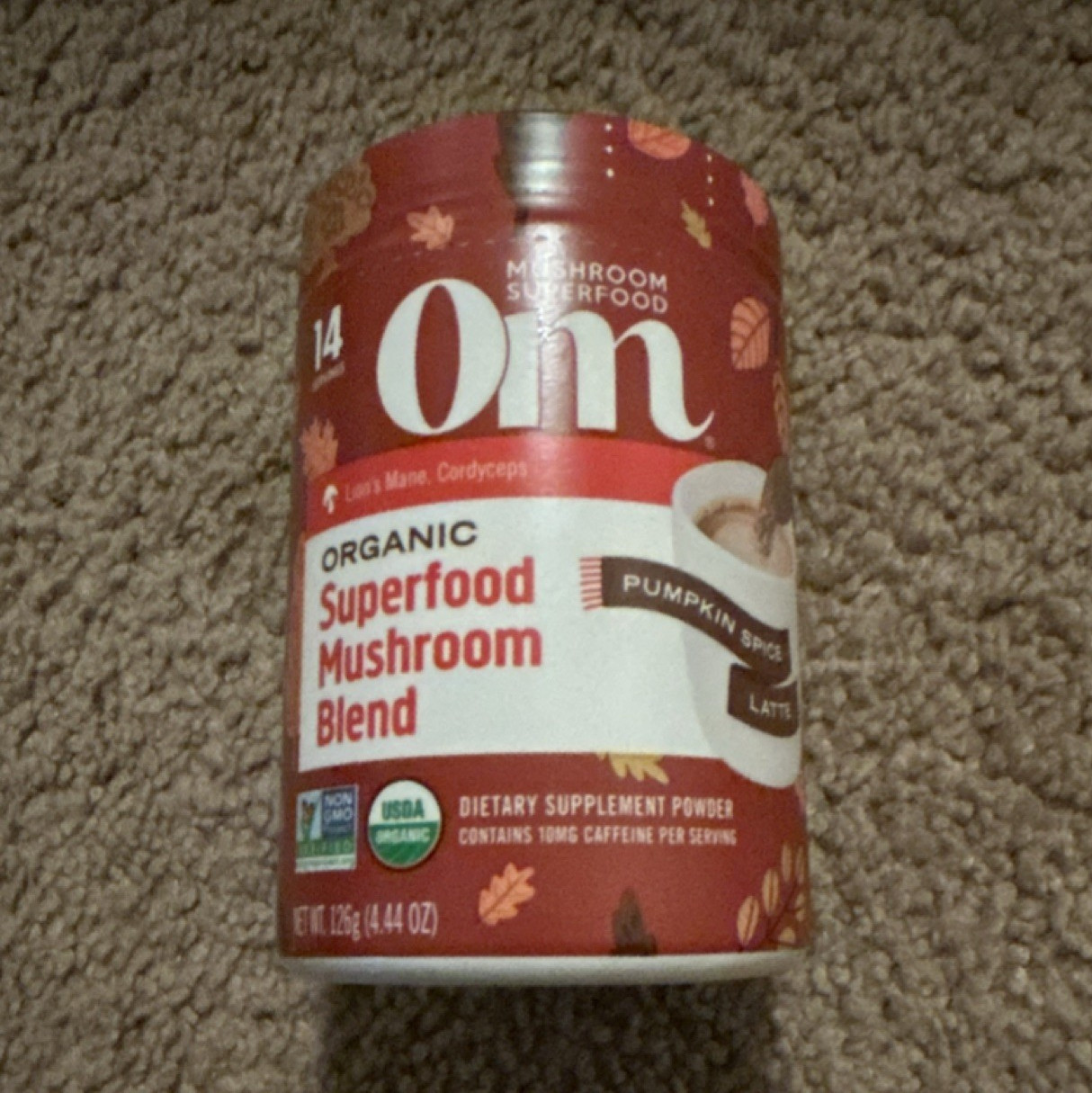 Om Organic Superfood Mushroom Blend Pumpkin Spice Powder 4.44 oz Exp 08/2026