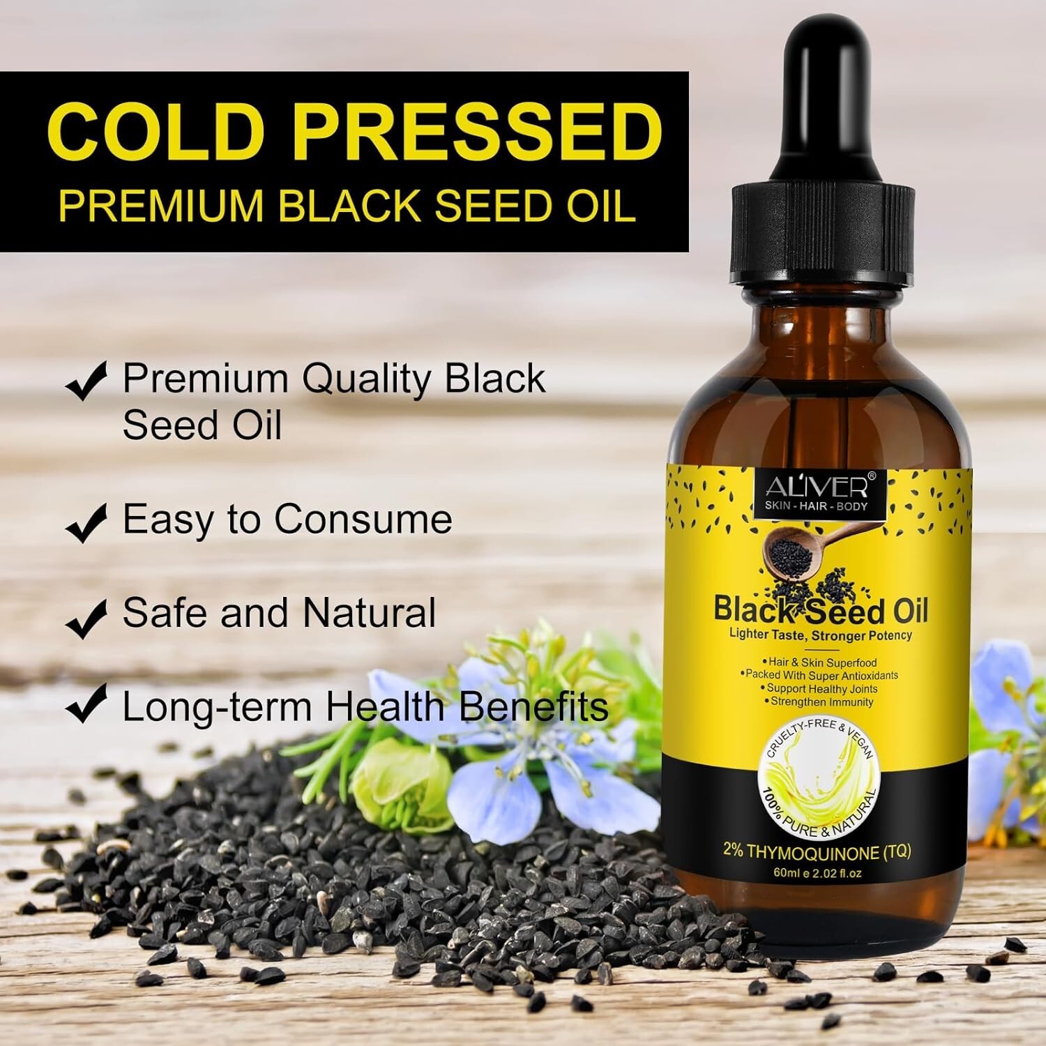 60ML TURKISH Black Seed Oil Cold Pressed Premium Blackseed Oil, Omega 3,6,9