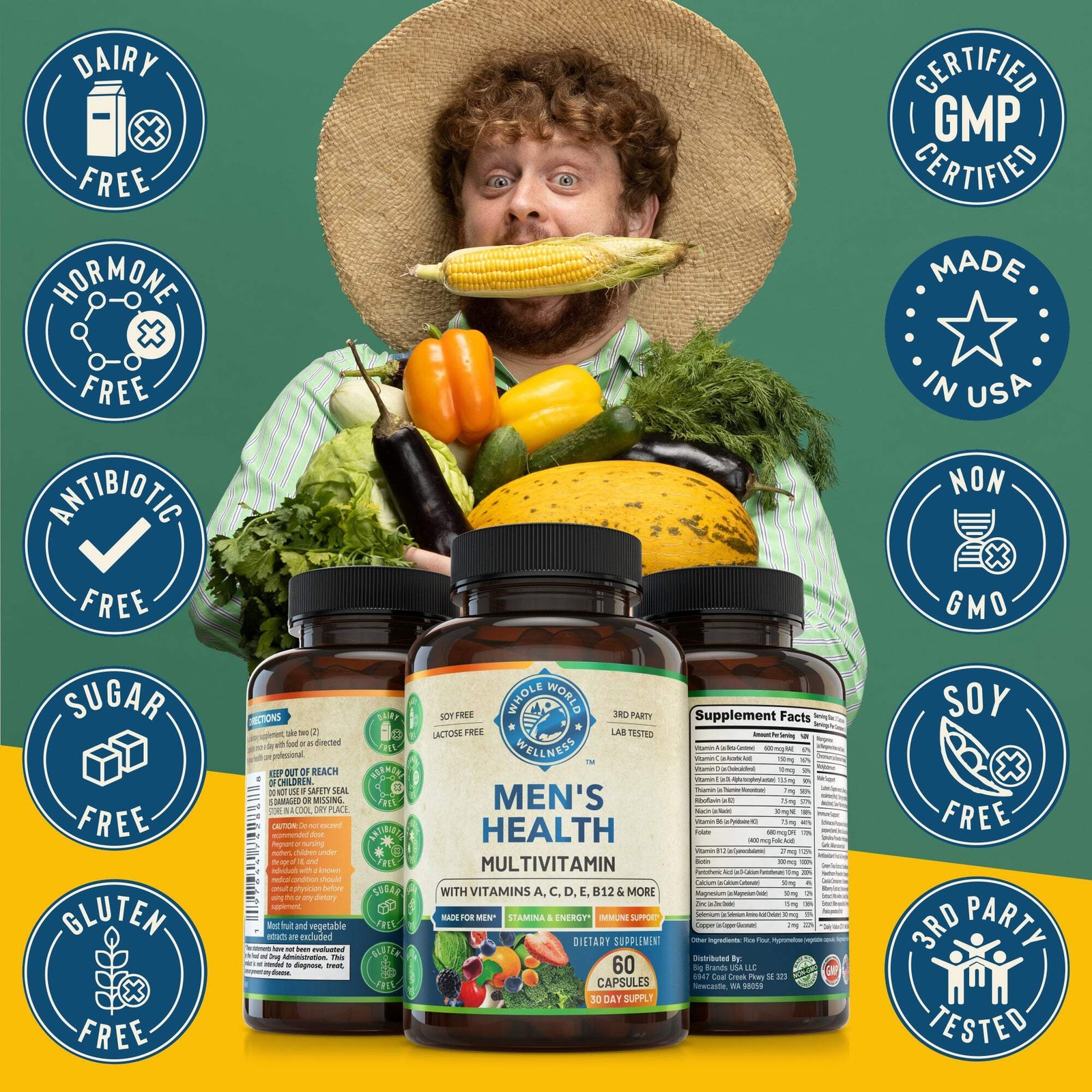 WHOLE WORLD WELLNESS Men’s Multivitamin & Multimineral Supplement. USA Made.