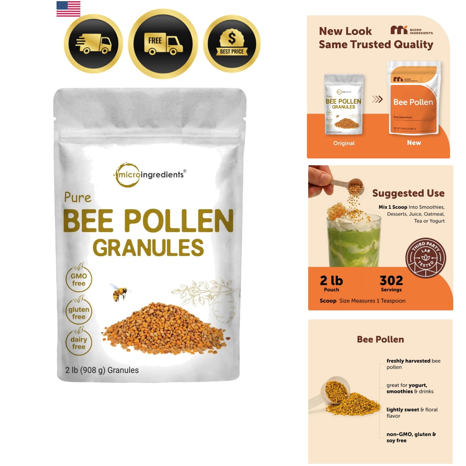 Bee Pollen Granules, 2 lb Bulk Supply, Raw Superfood | Freshly Harvested & Na…
