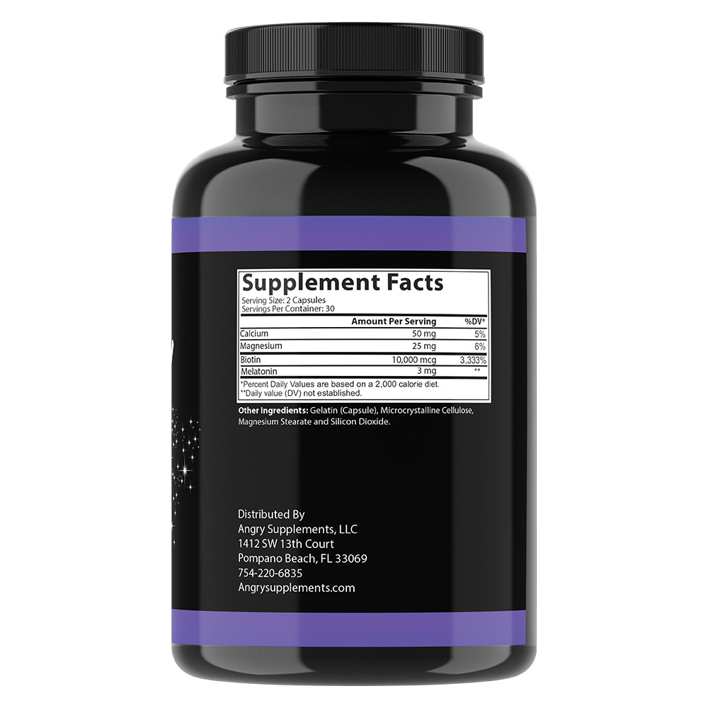 Angry Supplements Hair Envy PM Biotin Beauty + Sleep Aid Pills Night 60 Capsules