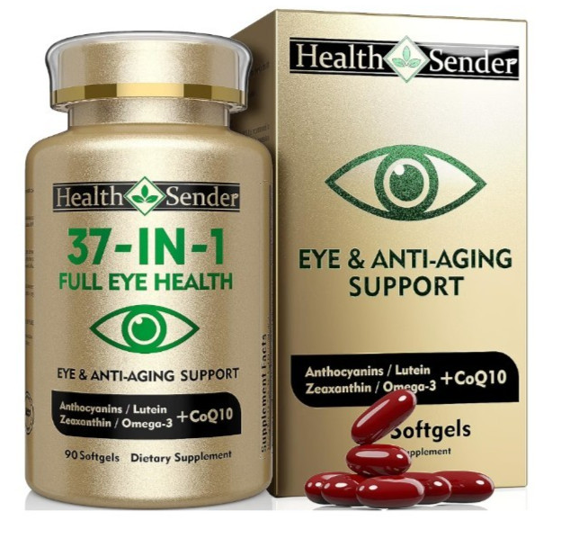 Health Sender Anthocyanins Lutein CoQ10 Eye Anti-Aging 90 Softgels. Exp 8/27