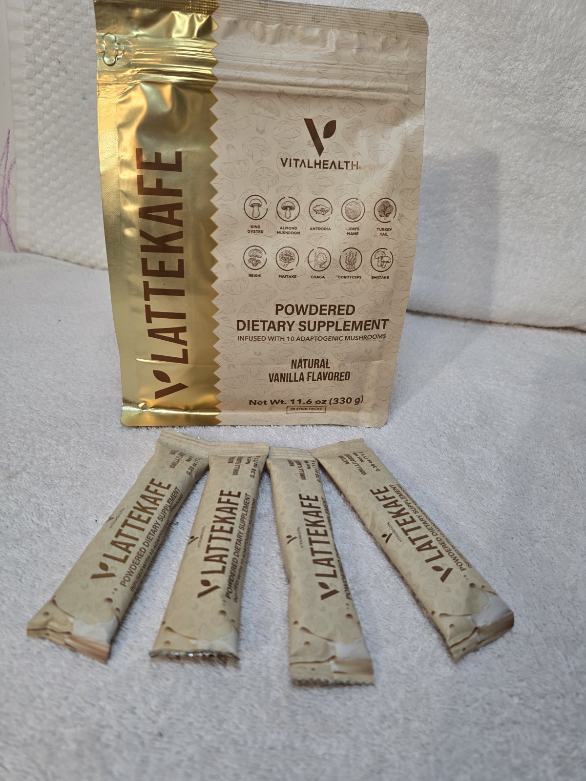 VitalHealth LatteKafe Vanilla Coffee Mushroom Supplement Powder 11.6 oz (330g)