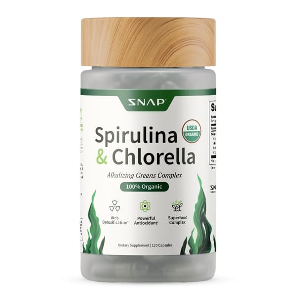 Organic Spirulina Chlorella Capsules Green Superfood Blend 120ct 2 Bottles