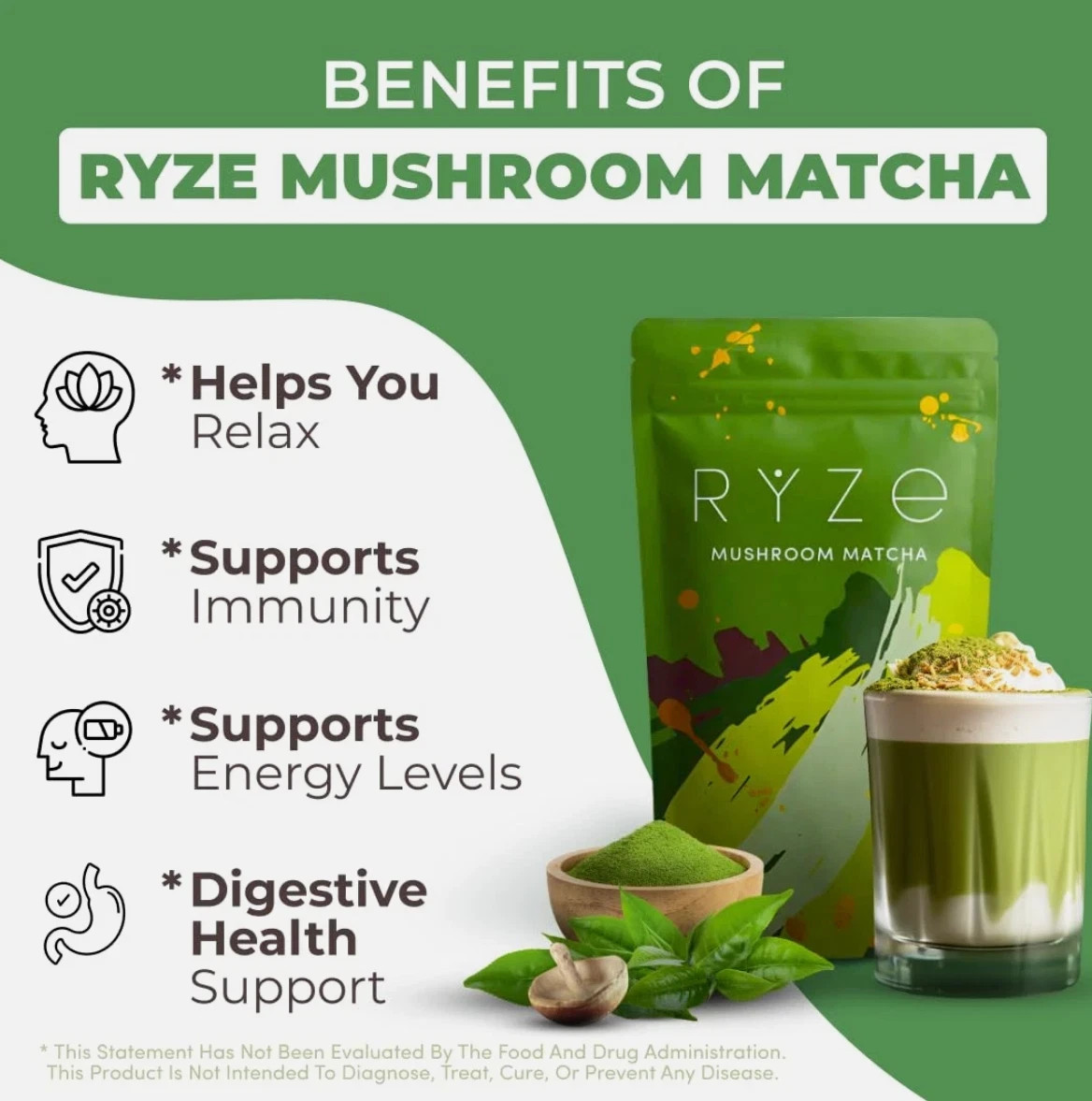 Ryze Organic Mushroom Matcha – 30 Servings Sealed Exp 6/17/27