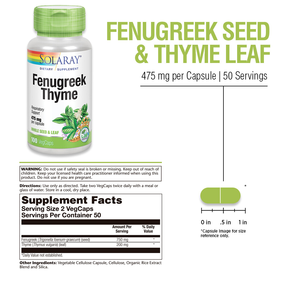 Solaray Fenugreek & Thyme 475 mg | 50 Servings | 100 VegCaps