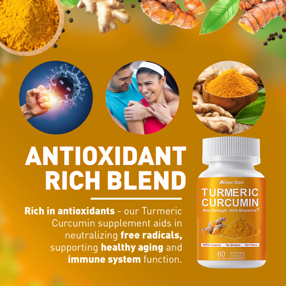 Organic Turmeric Curcumin 10000mg – 95% High Strength Capsules with Black Pepper