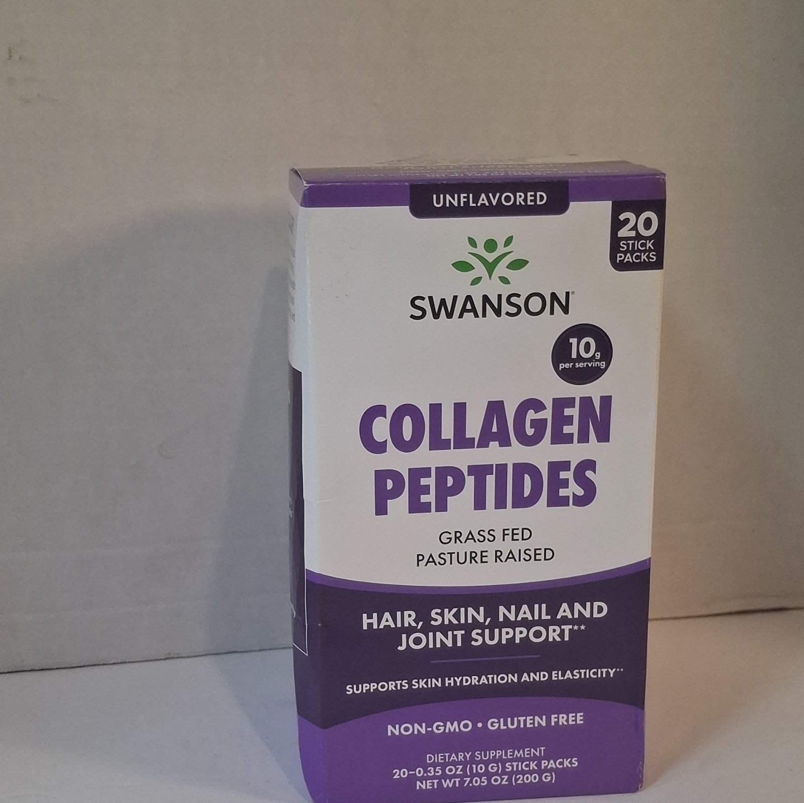 Swanson Collagen Peptides Grass Fed Non-GMO Gluten-Free Unflavored 20x10g