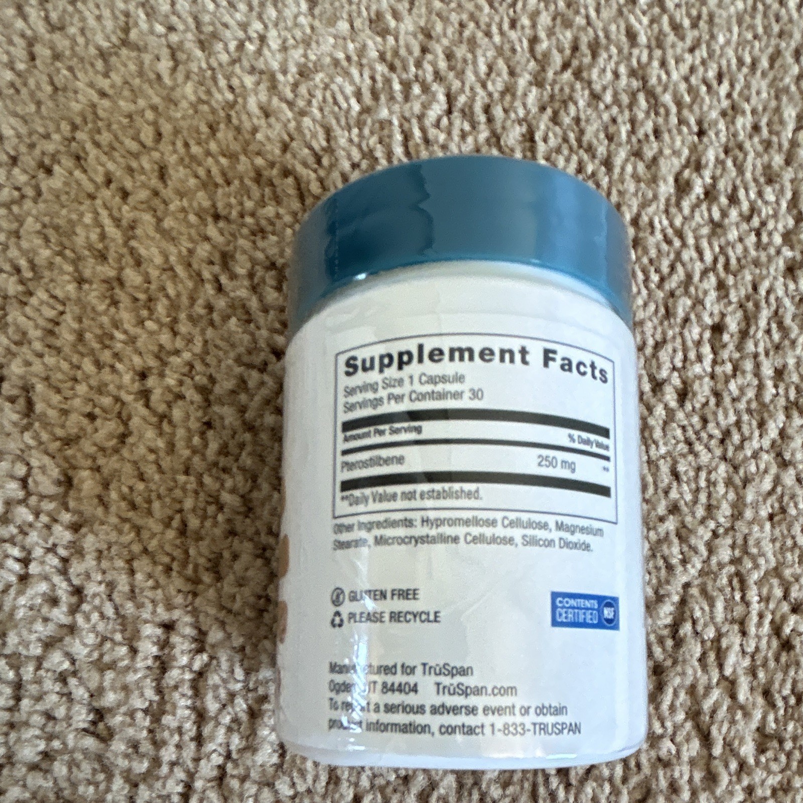 truSpan Tru Protect Pterostilbene 250 mg Capsules 30 ct Gluten-Free Exp 01/2028