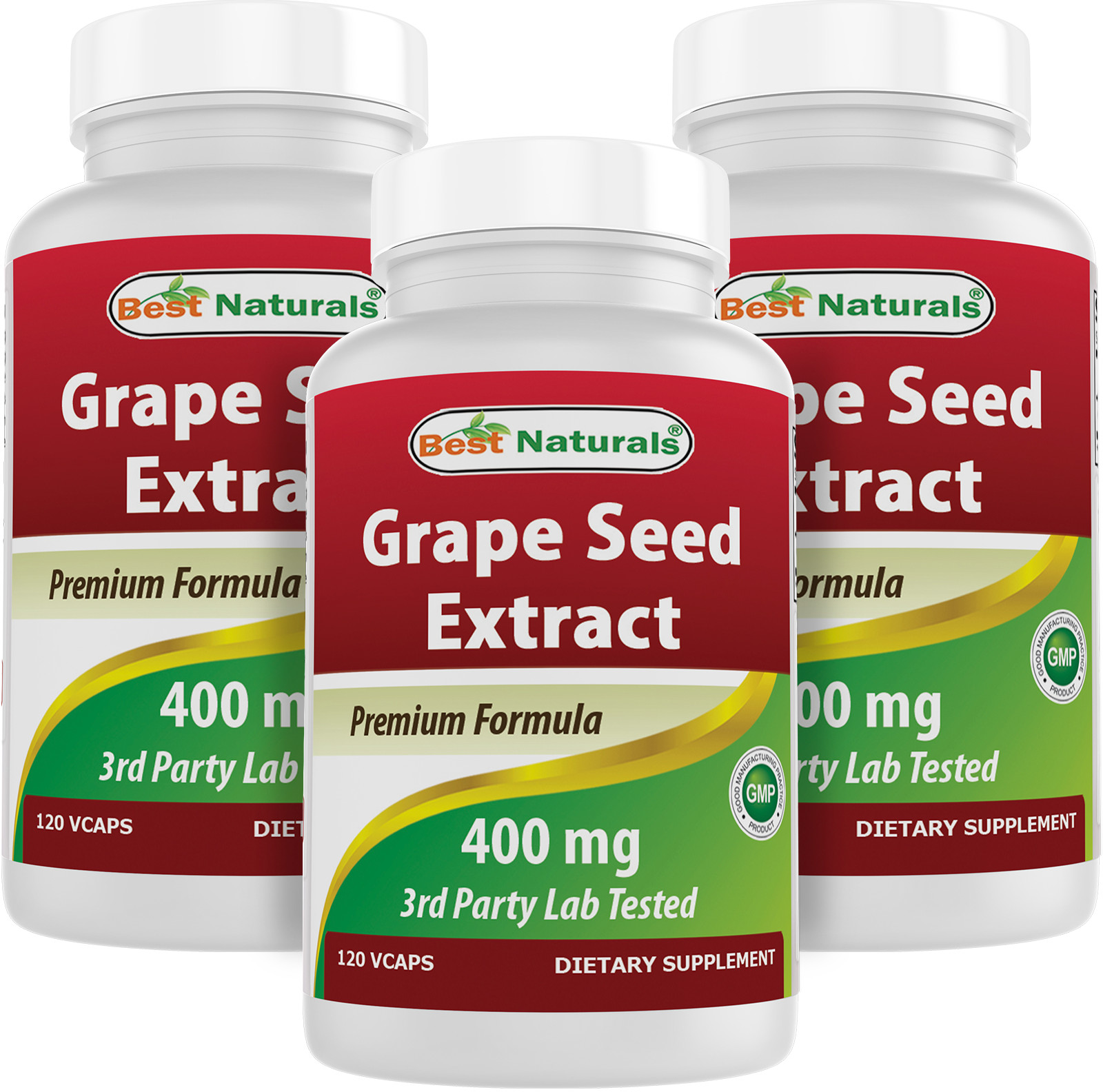 3 Pack Best Naturals Grape Seed Extract 400 mg Veggie Capsule, 120 Count