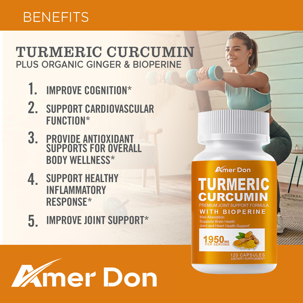 Turmeric Curcumin Highest Potency 1950mg&BioPerine Black Pepper Extract 120Pcs